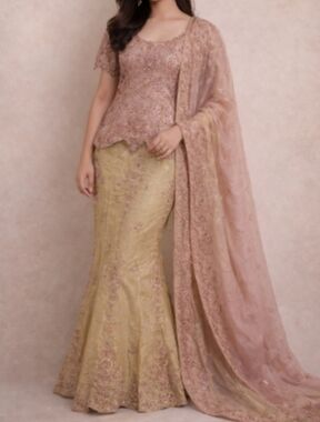 NEW Shahbano Designer 4pc Silk Lengha Skirt Gown Embroidered S or M